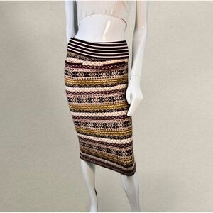 Japanese Knit Patterned Fold Over Midi Skirt Small